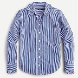 NWT J Crew Ruffle-collar cotton poplin shirt in stripe XXS